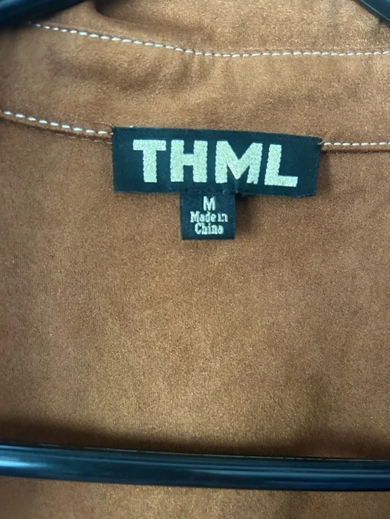 THML Brown Western faux Suede Dress medium cowgirl pearl snap - Picture 12 of 12